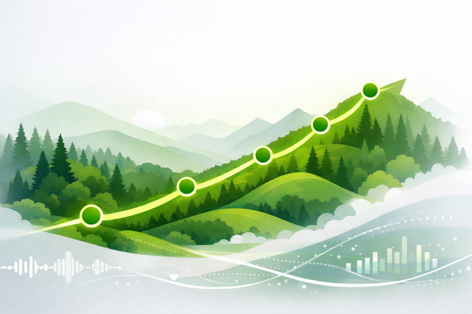 Roadmap Illustration mit Landschaft und Fortschrittspfad